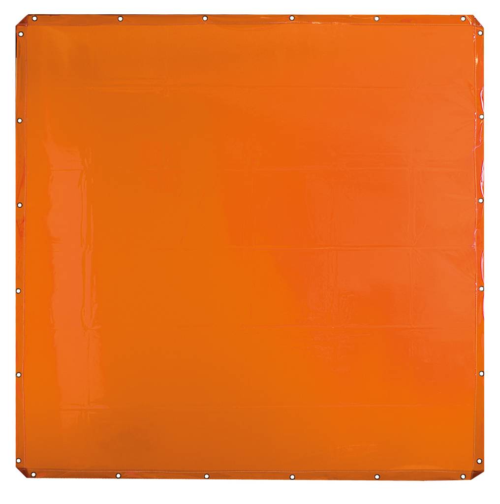 Ein großes, leuchtend oranges Kunststoffpaneel mit Ösen an allen Seiten, oft verwendet als Abtrennung oder Schutzbarriere.