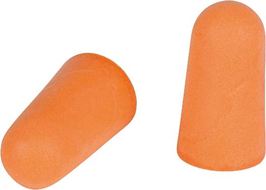 Zwei orangefarbene Ohrstöpsel nebeneinander auf weißem Hintergrund.