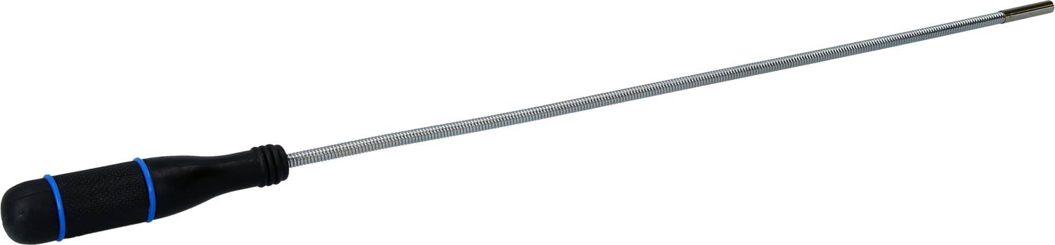 Langer, flexibler Schraubendreher mit schwarzem Griff und blauem Streifen. Geeignet für schwer erreichbare Stellen.