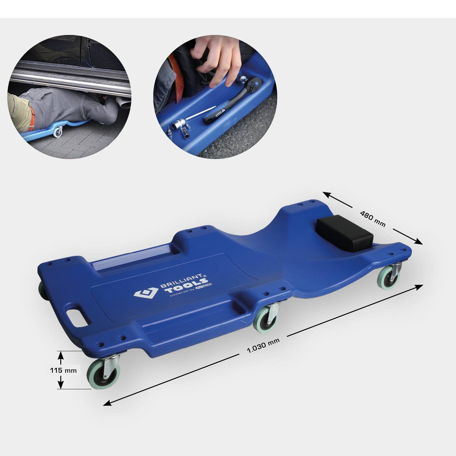 Brilliant Tools BT156905 Fahrbare Liege, L1030 x B480 x H115 mm