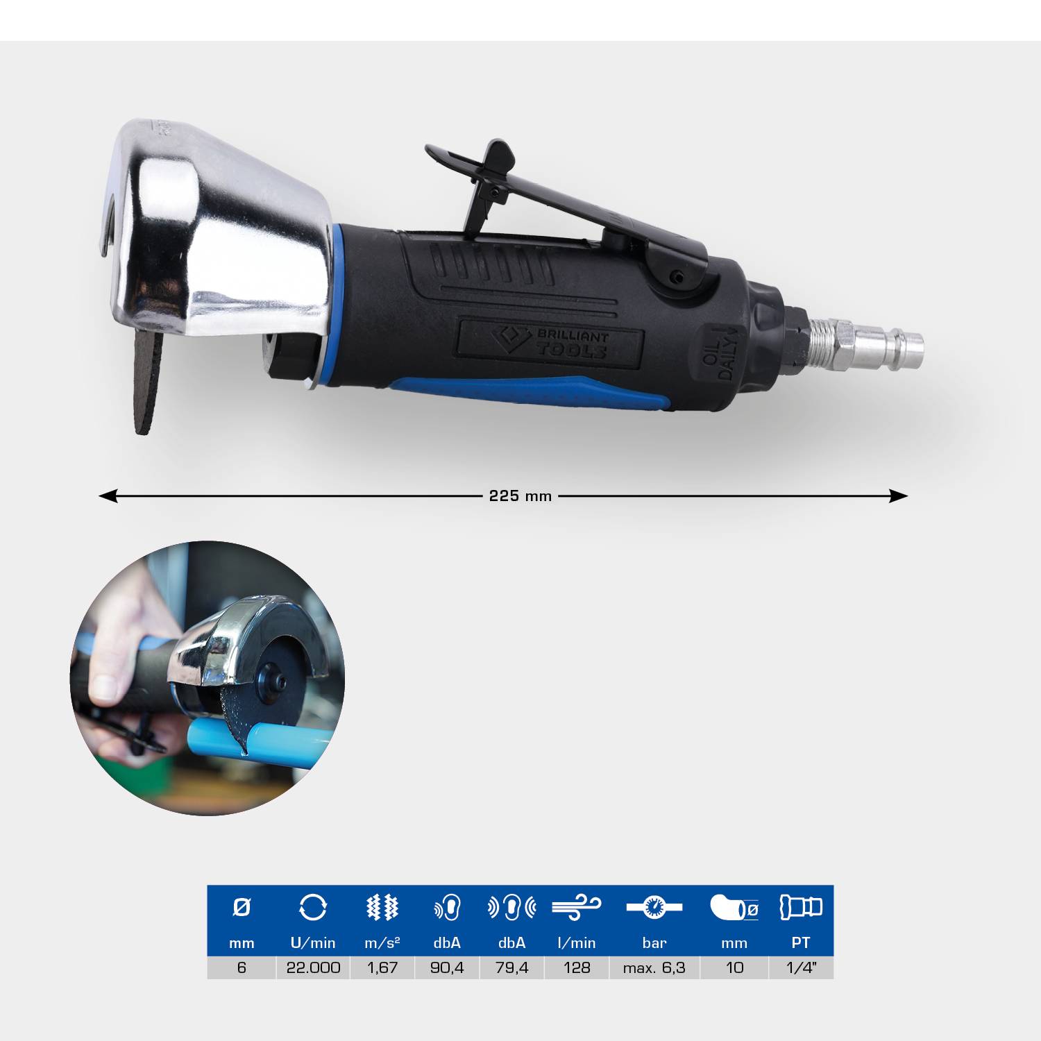 Brilliant Tools BT160703 Druckluft-Winkel-Trennschleifer