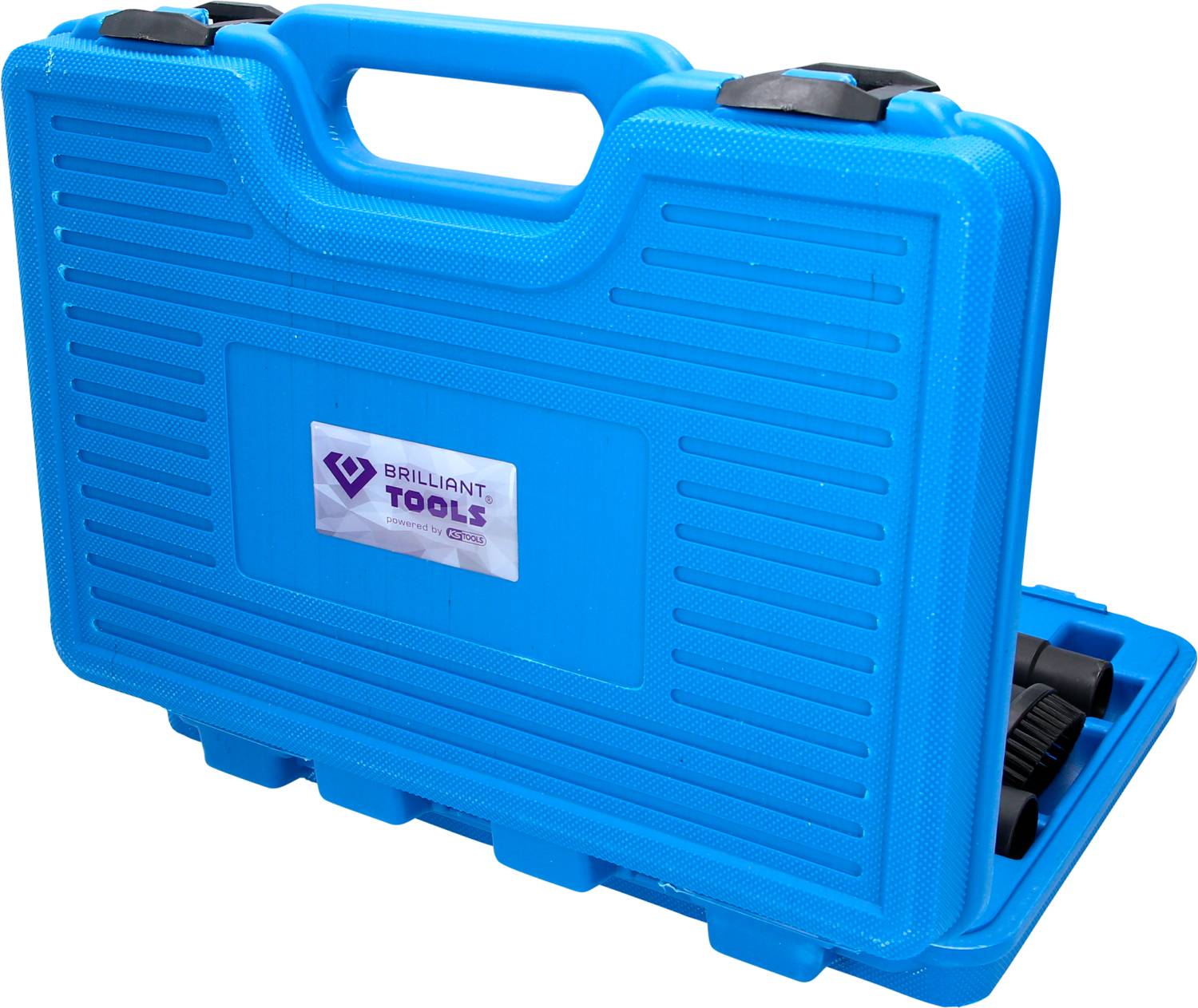 Blauer Werkzeugkoffer mit Logo 'Brilliant Tools'.