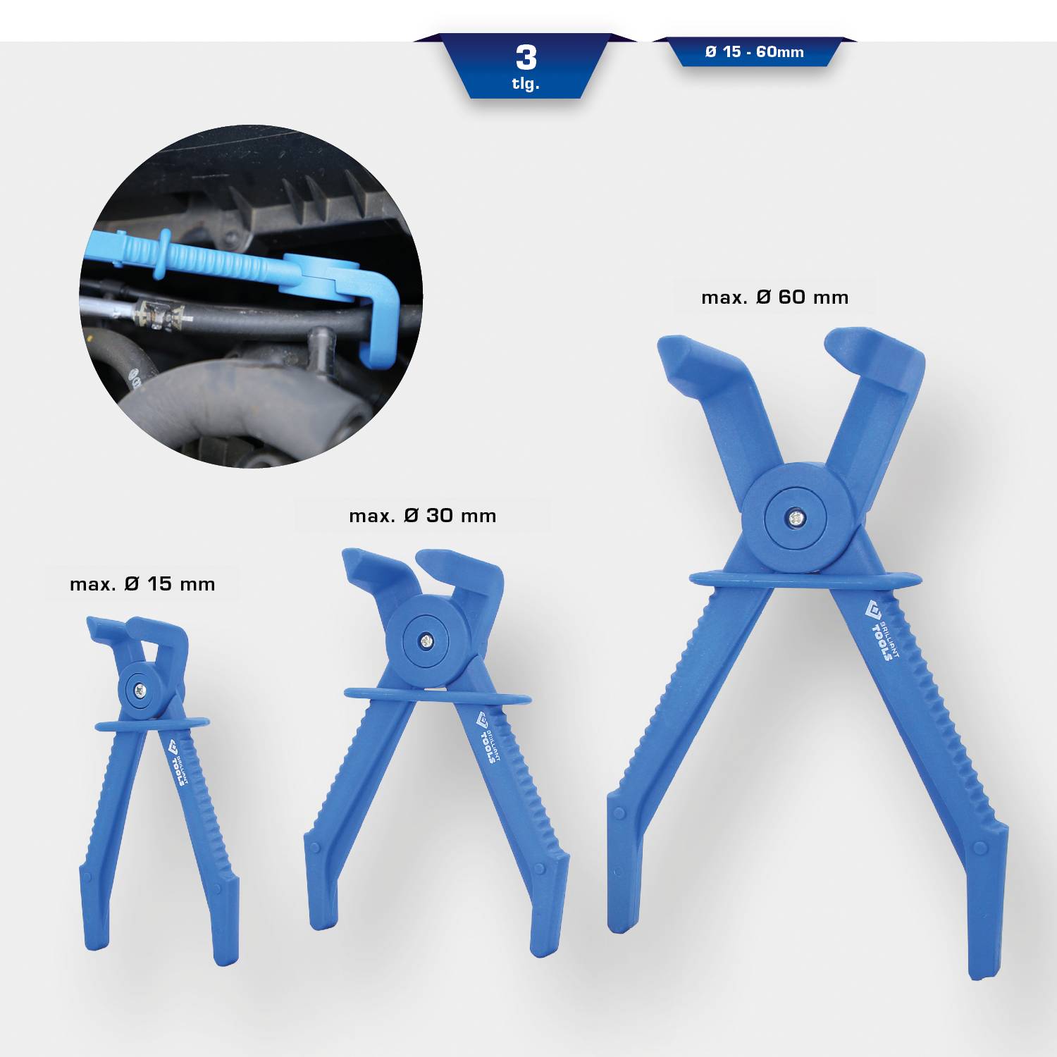 Brilliant Tools BT521015 Schlauch-Abklemm-Zangen-Satz, 90° abgewinkelt, 3-tlg
