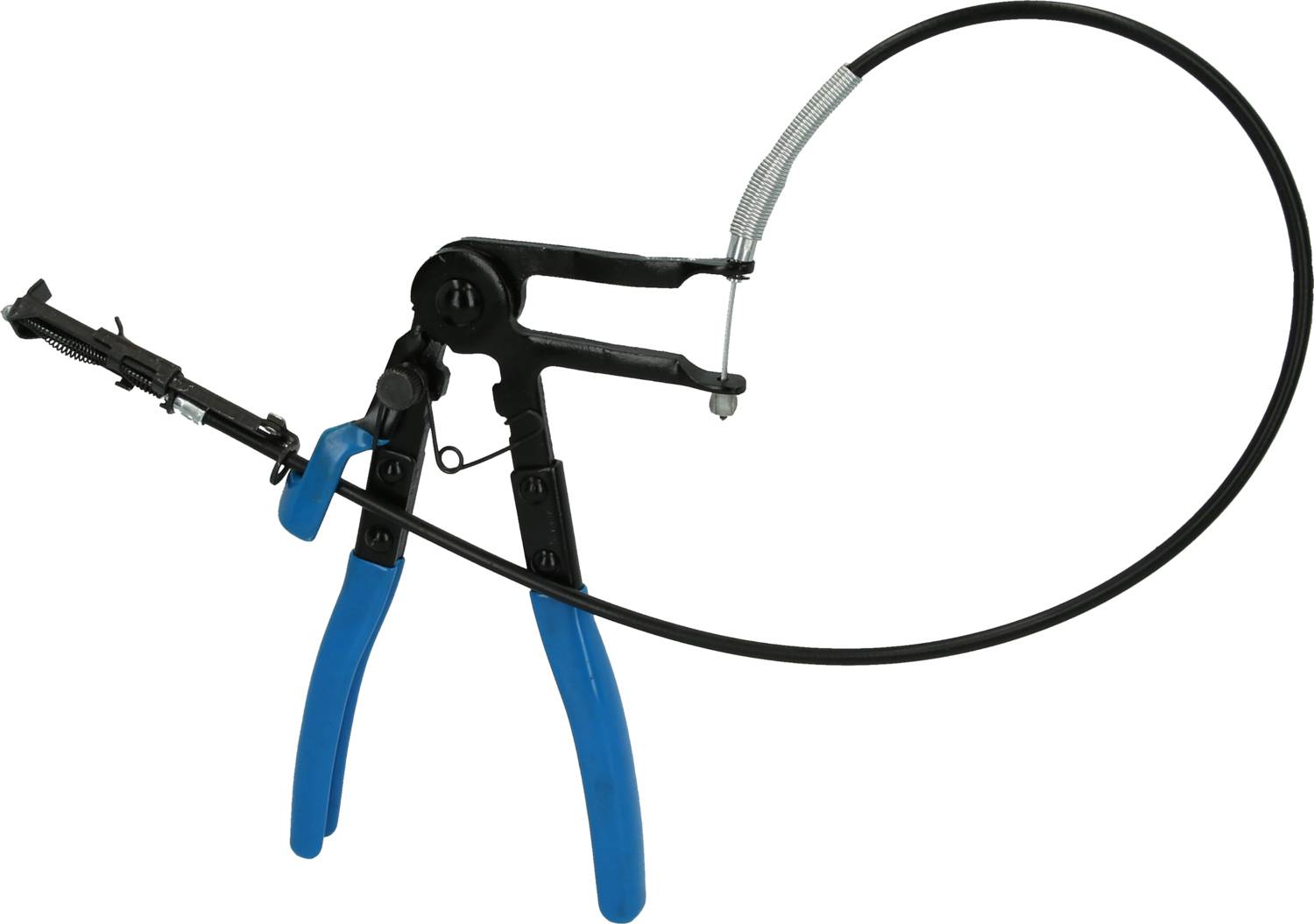 Zange mit blauen Griffen und einem langen, flexiblen Kabel, das verwendet wird, um schwer zugängliche Bereiche zu erreichen.