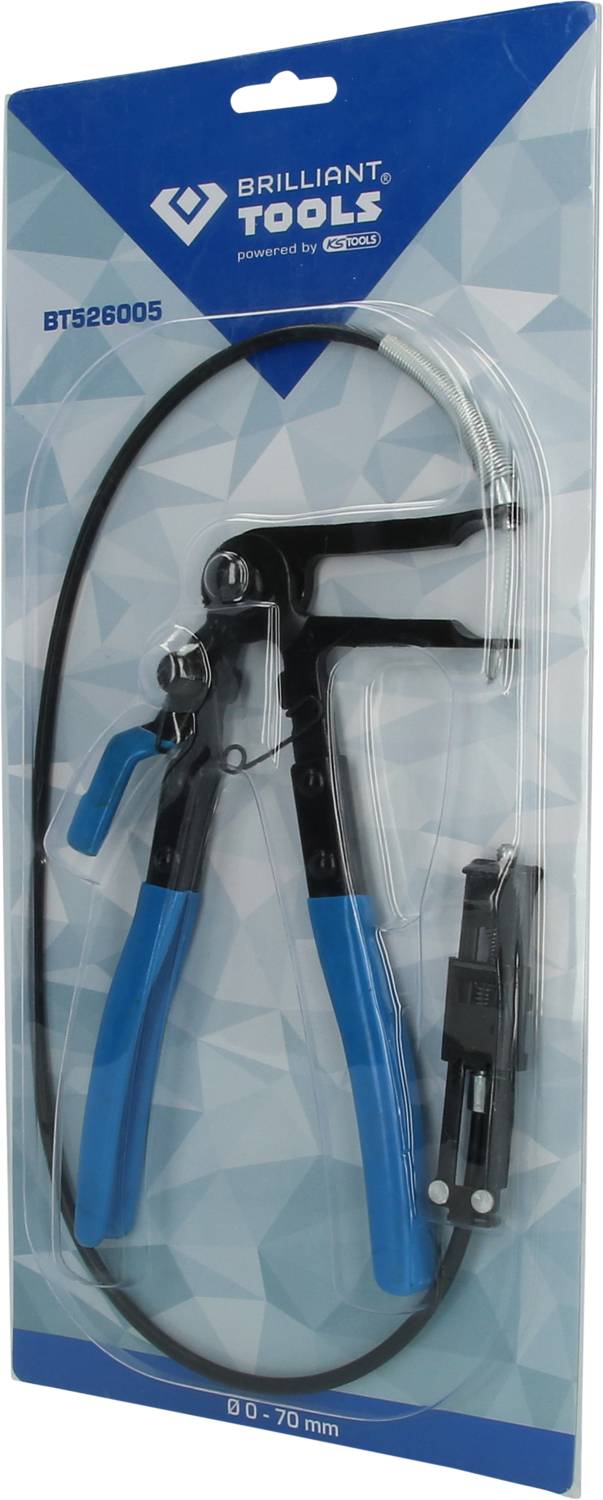 Verpackung einer Kabelzugbandzange von „Brilliant Tools“ Modell BTS26005, speziell für den Bereich 60-70 mm.