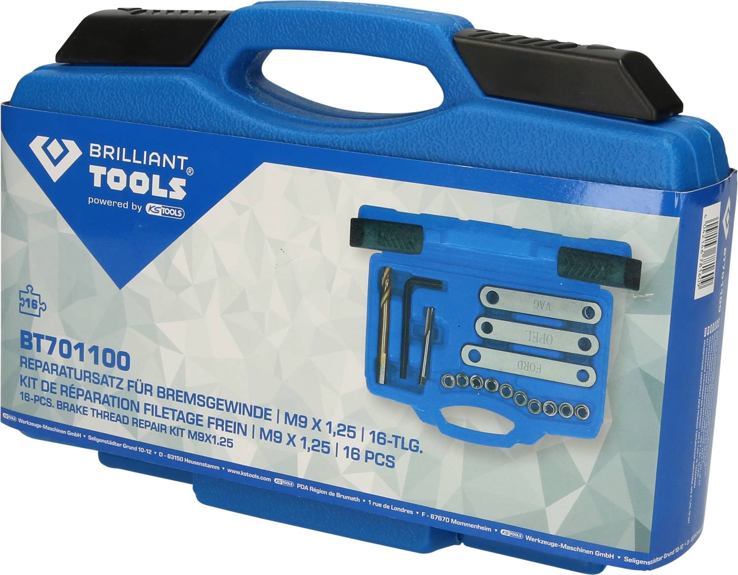 Brilliant Tools BT701100 Reparatursatz für Bremsgewinde, M9 x 1,25, 16-tlg