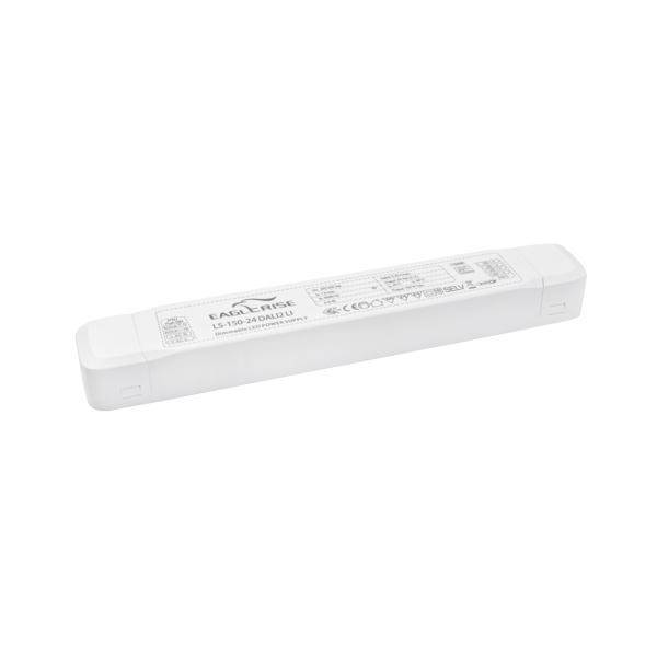 Ein rechteckiges, weißes Elektronikgerät mit Herstellerinformationen auf der Oberseite, wahrscheinlich ein Treiber oder Steuergerät.
