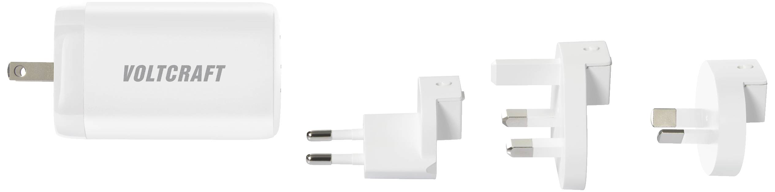 VOLTCRAFT UC-3ACX004 Reiseladeadapter 65W 1x USB-A, 2x USB-C® USB PD Weiß GaN, mit Europa-Adapter, mit UK-Adapter, mit