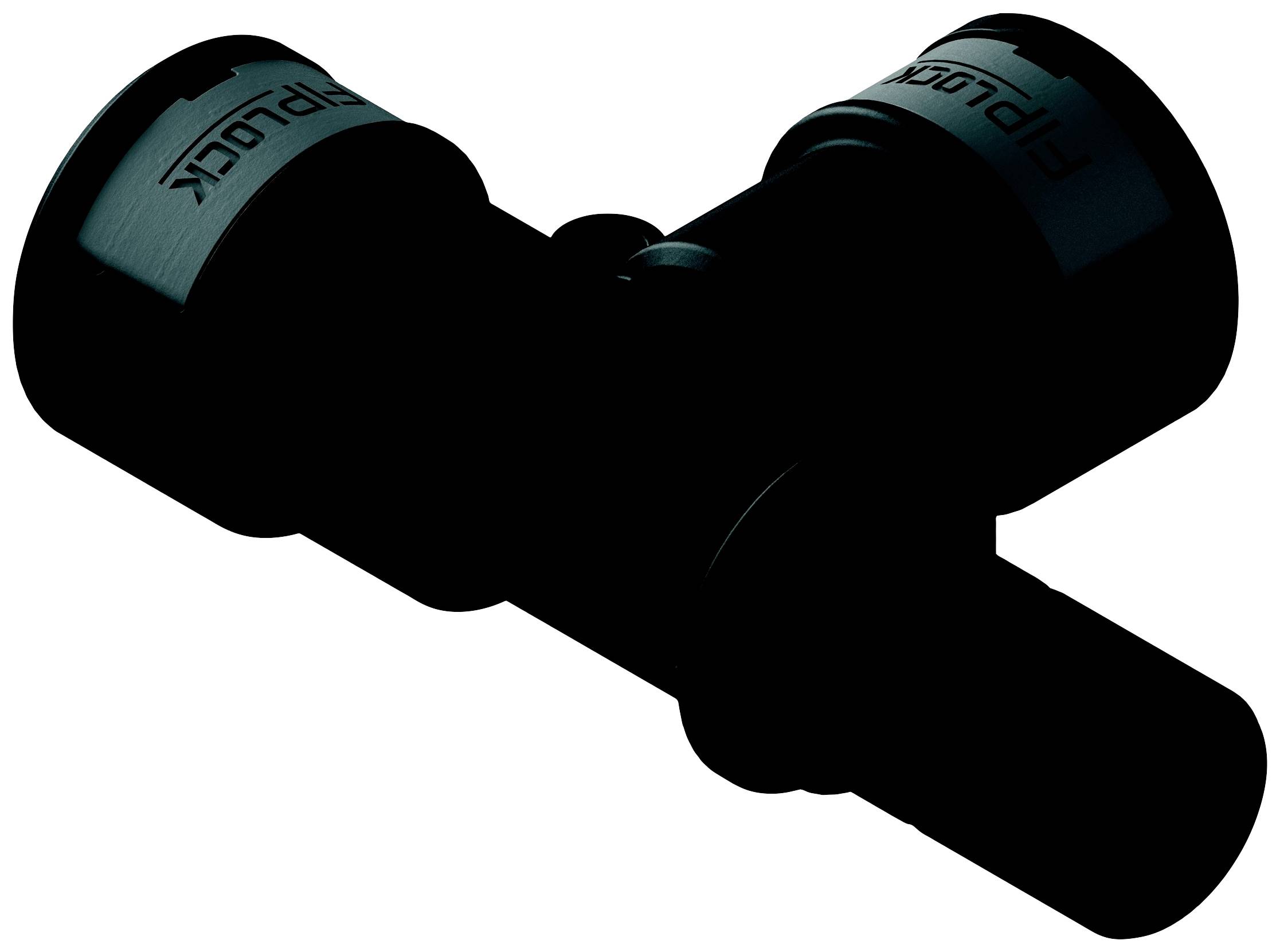 Dunkles mechanisches Bauteil mit drei zylindrischen Elementen, möglicherweise Teil eines Verschlusssystems oder einer Verbindungseinheit.