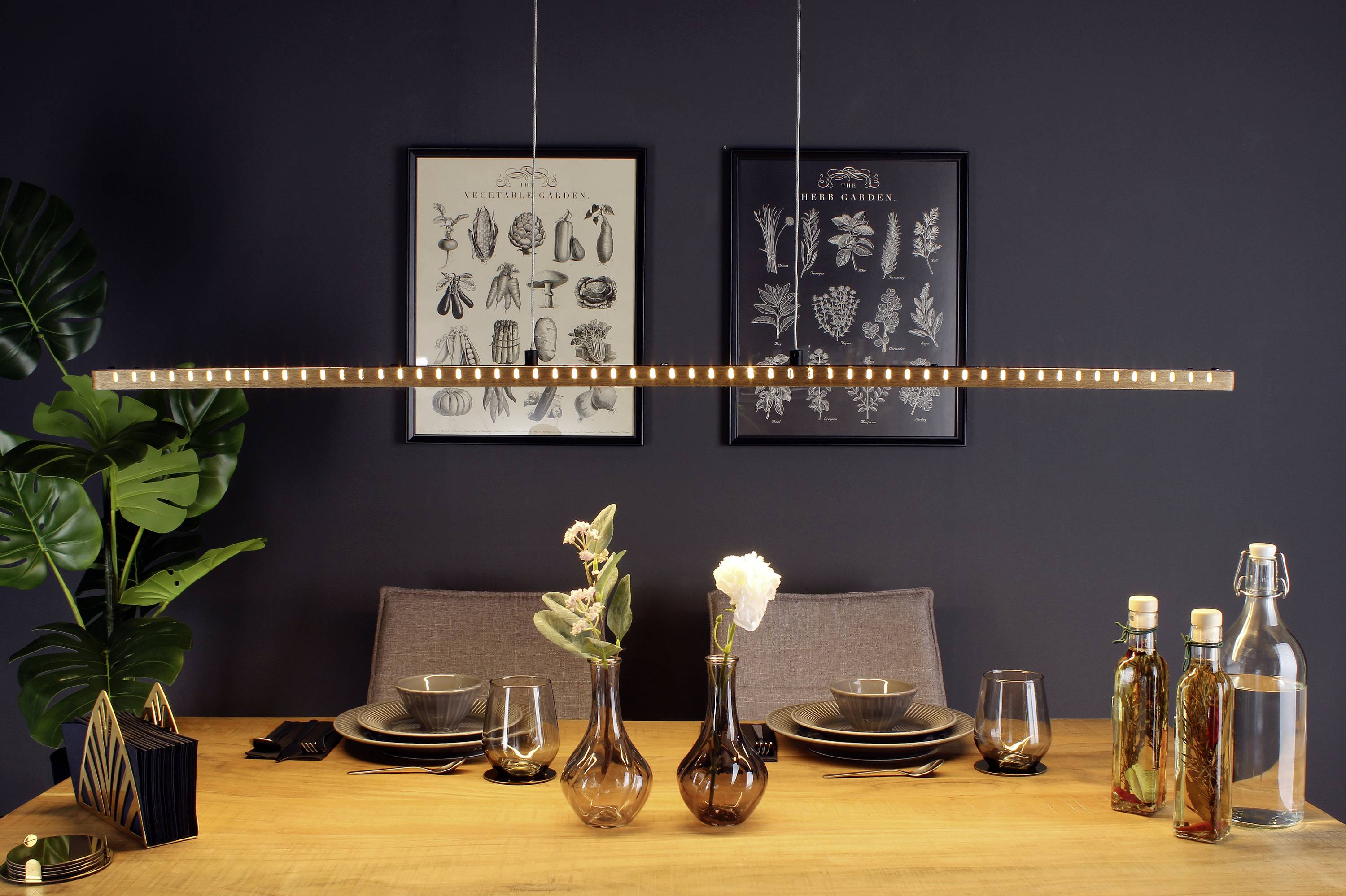 ECO-Light SOLARIS 9054L WO LED-Pendelleuchte LED 36W Schwarz, Holz