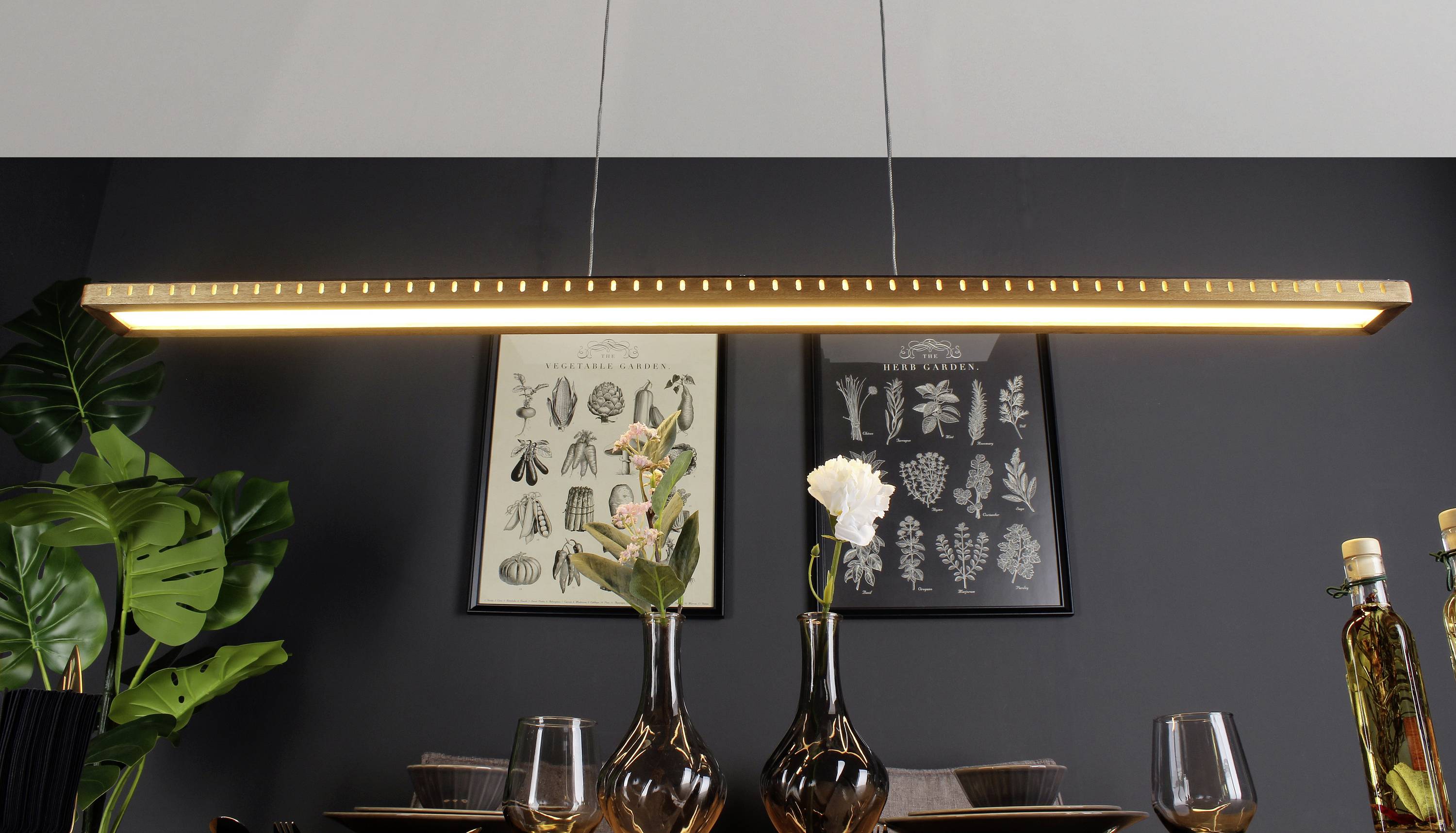 ECO-Light SOLARIS 9054L WO LED-Pendelleuchte LED 36W Schwarz, Holz