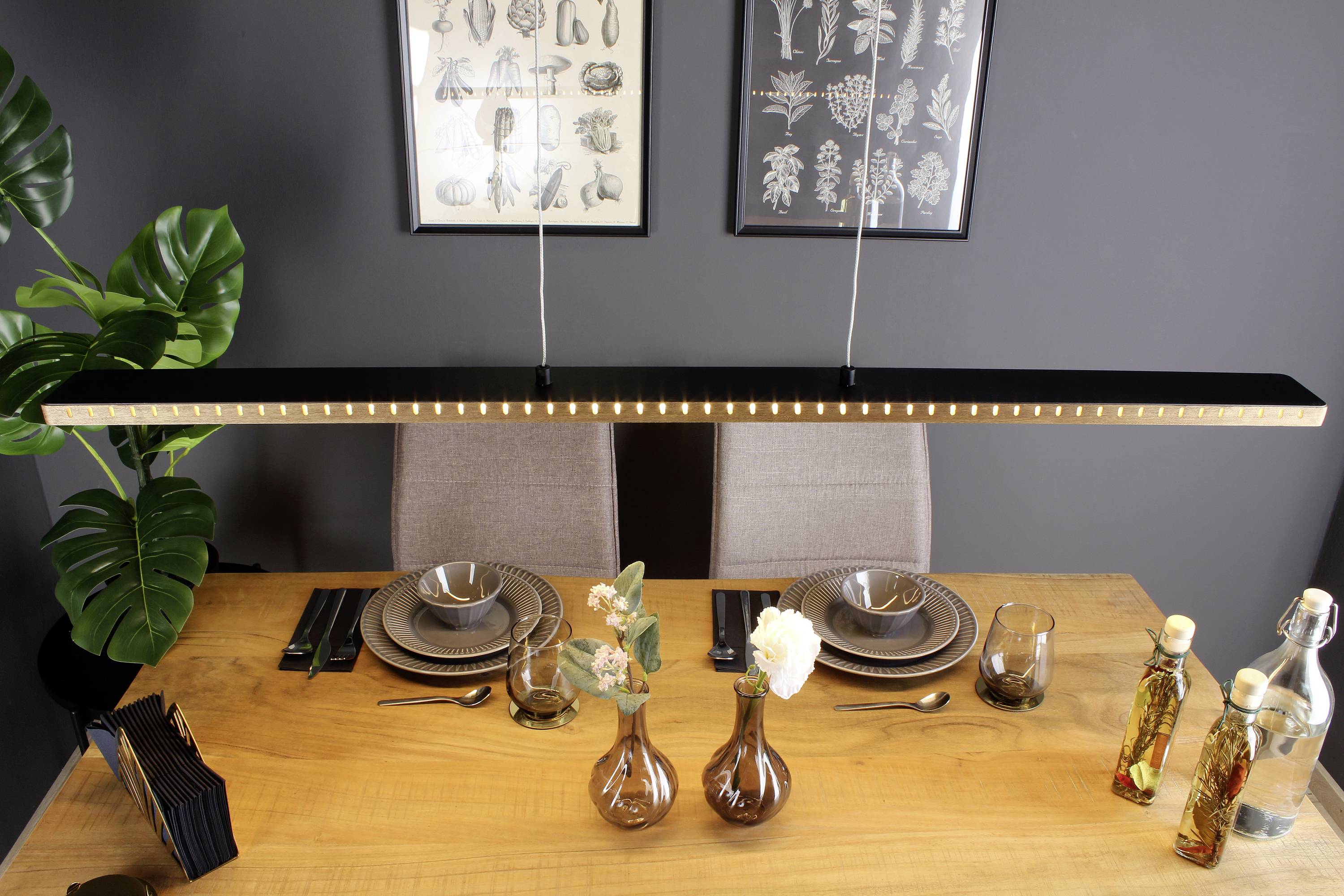 ECO-Light SOLARIS 9054L WO LED-Pendelleuchte LED 36W Schwarz, Holz