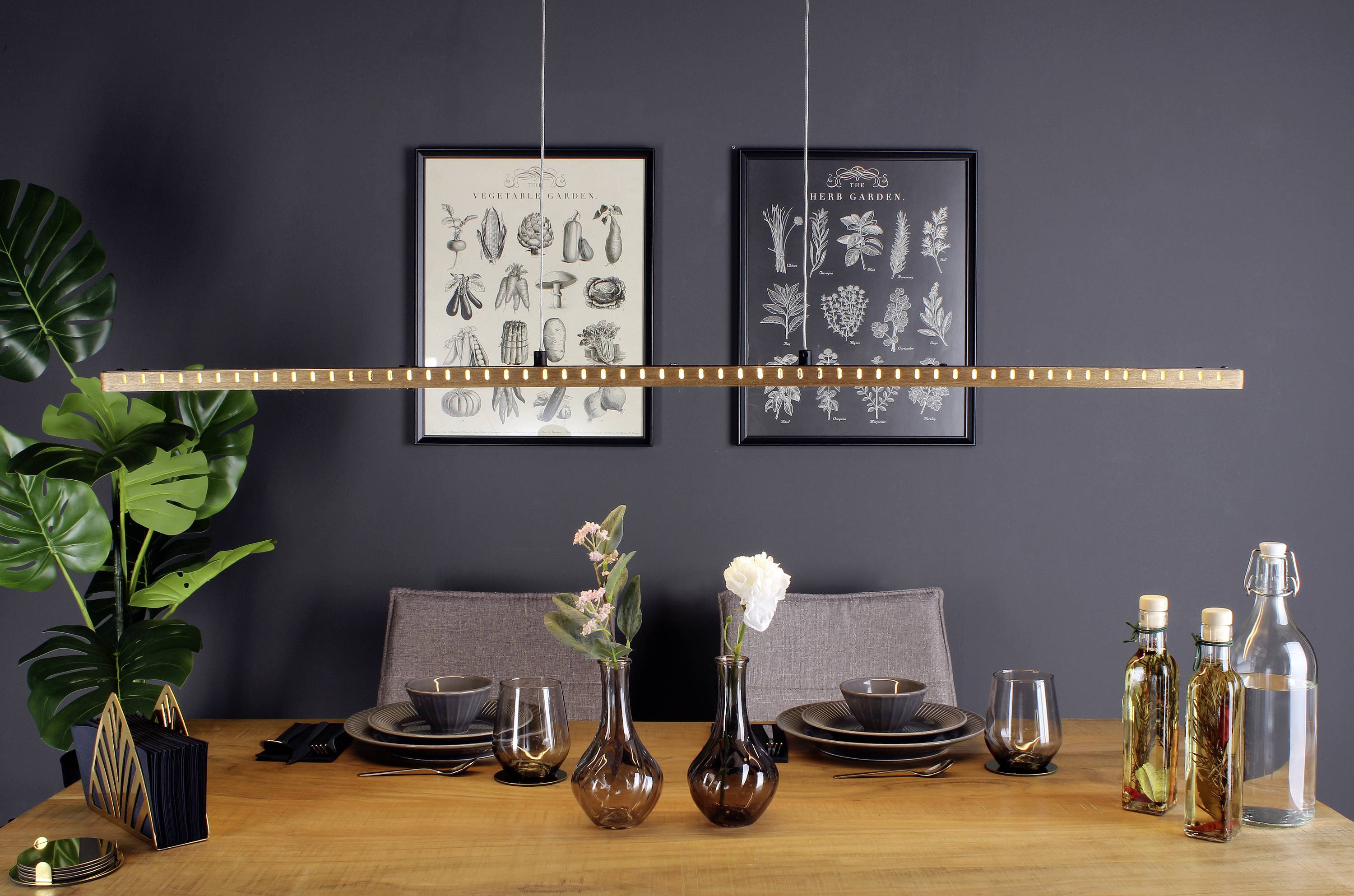 ECO-Light SOLARIS 9054L WO LED-Pendelleuchte LED 36W Schwarz, Holz