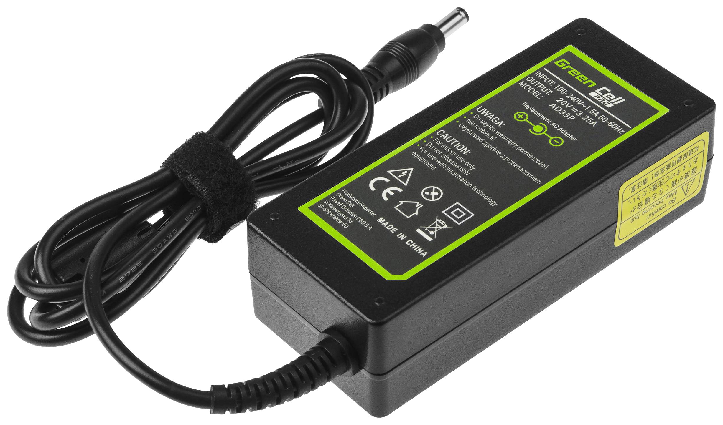 Netzteil mit Stromkabel, Modellnummer und technischen Spezifikationen auf dem Etikett. Geeignet für elektronische Geräte.