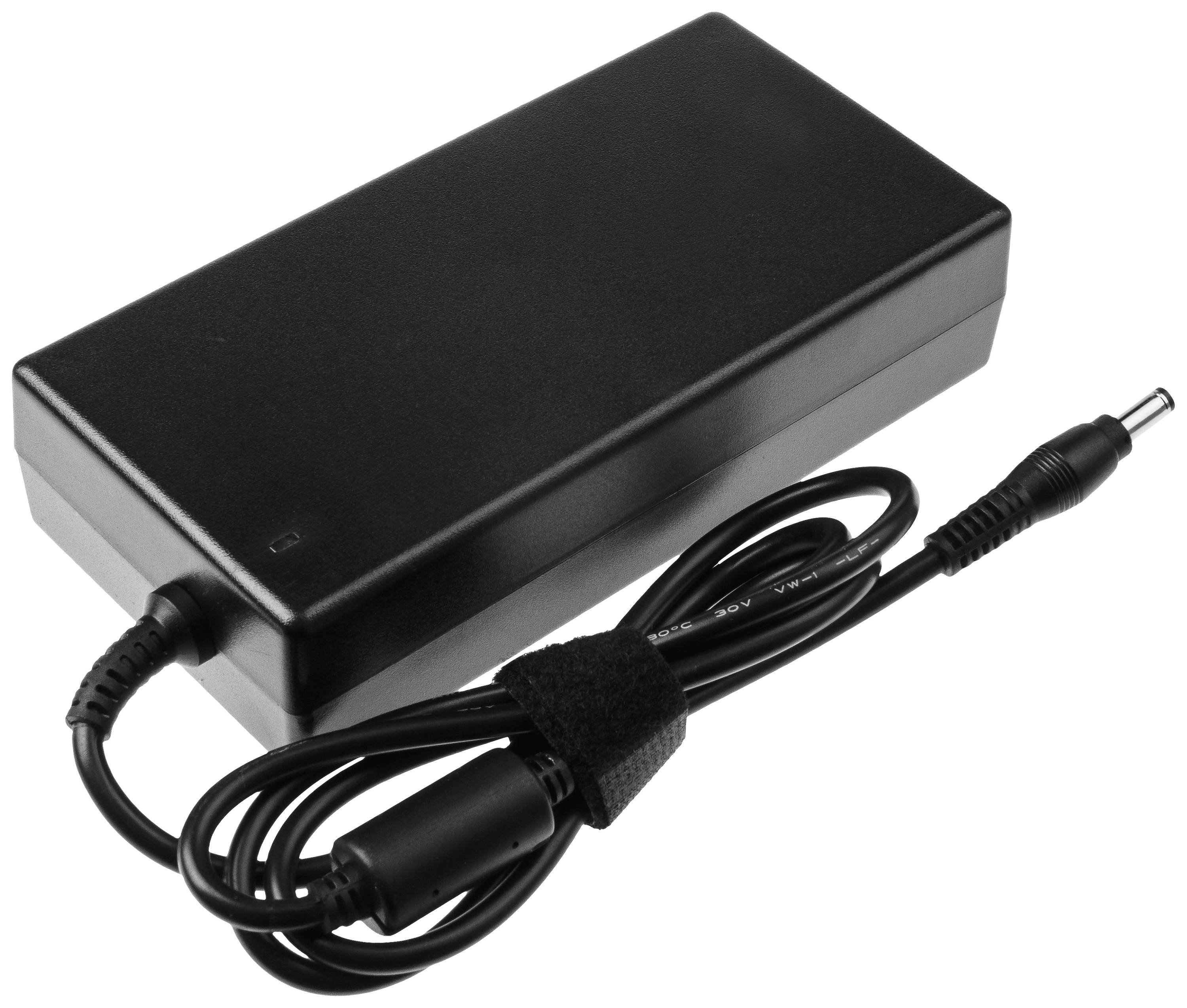 Ein schwarzes Laptop-Ladegerät mit abnehmbarem Netzkabel, geeignet für die Stromversorgung eines Laptops.