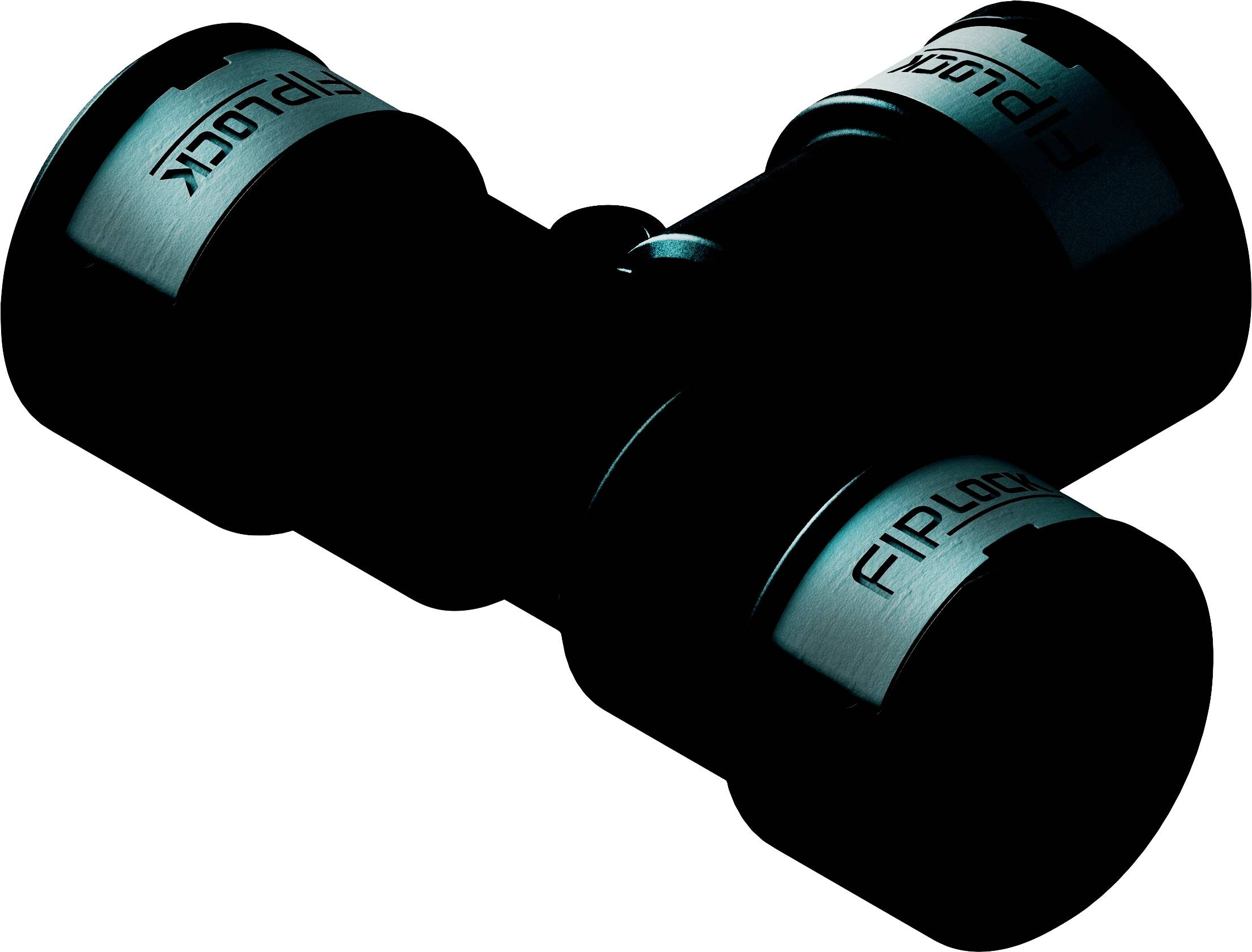 'Dunkles, beleuchtetes Objekt mit drei runden Armen und Beschriftung 'Fiplock'.'