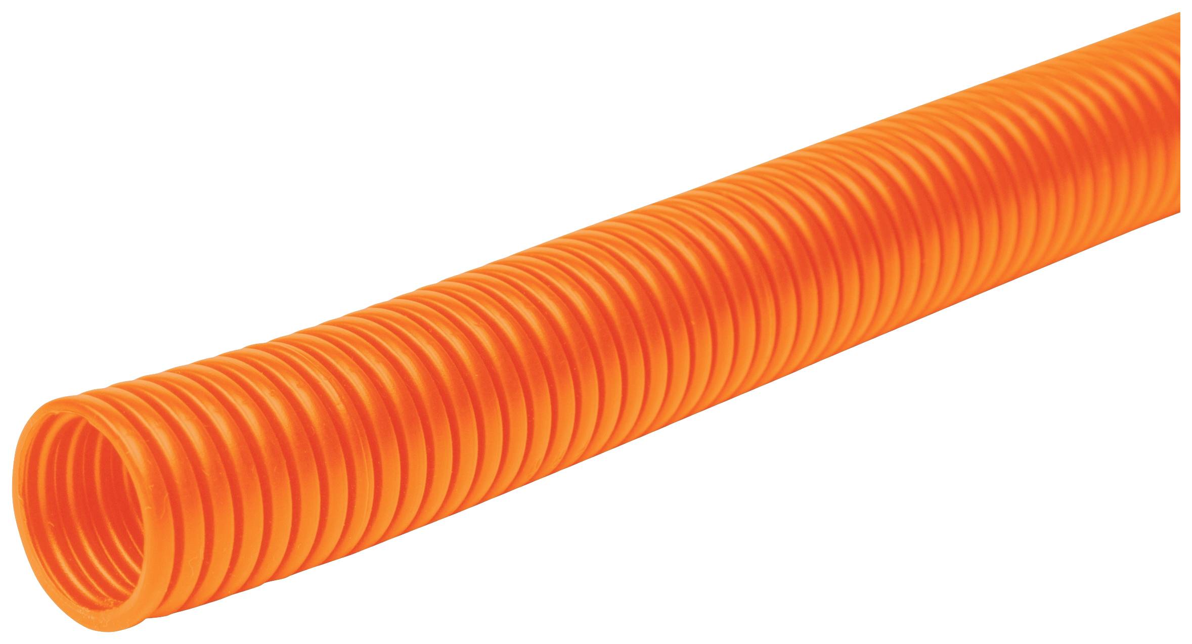 Ein leuchtend orangefarbenes, flexibles Kunststoffrohr, das zur Isolierung oder zum Schutz von Kabeln verwendet wird.