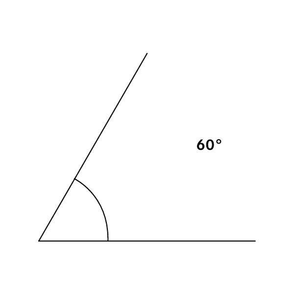 Geometrische Darstellung eines Winkels von 60 Grad, zwei Linien bilden den Winkel, eine horizontale und eine diagonale Linie.