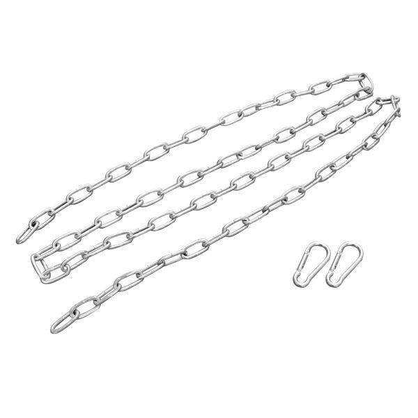 Metallkette mit zwei S-förmigen Haken, geeignet zum Aufhängen oder Befestigen von Objekten.
