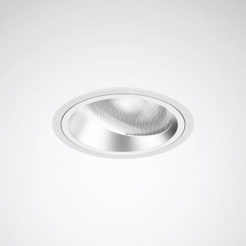 Ein eingebauter Deckenstrahler aus Metall, rund, vor einem weißen Hintergrund. Ideal für moderne Wohn- oder Arbeitsbereiche.