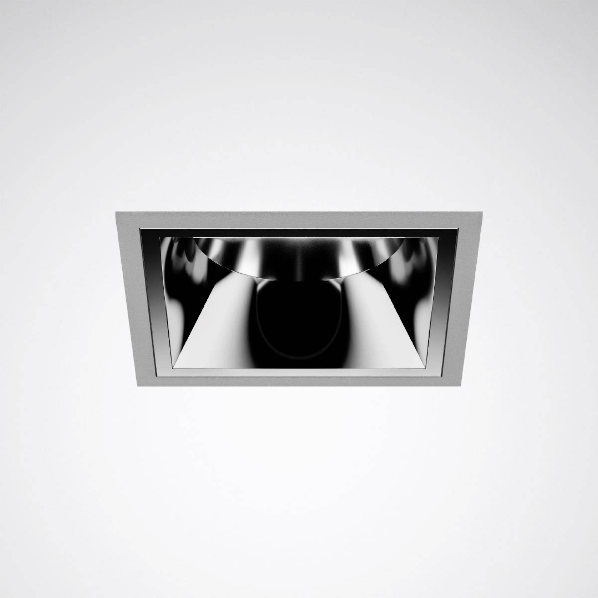 Ein rechteckiger, metallisch glänzender Deckenstrahler in moderner Bauweise für Raumbeleuchtung.
