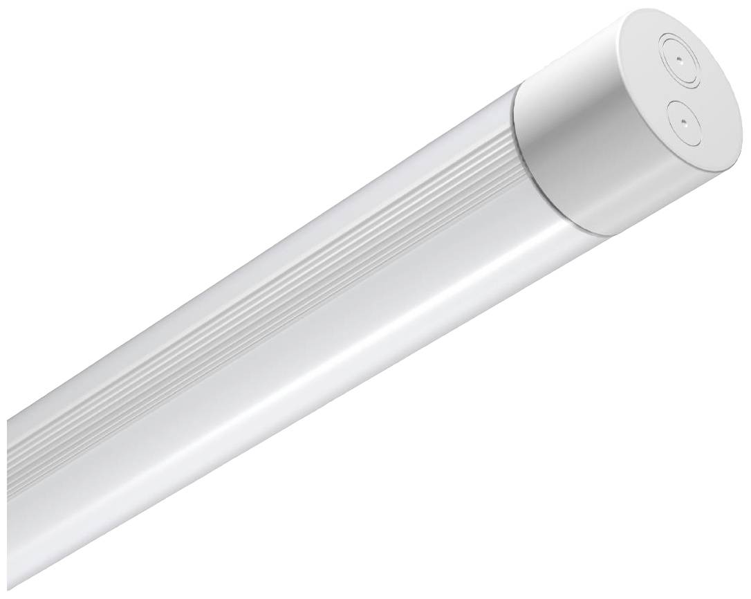 LED-Lichtleiste in zylindrischer Form mit gerippter Oberfläche und zwei Knöpfen an einem Ende; für Beleuchtungszwecke geeignet.