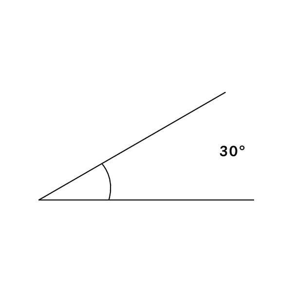 Dreieck mit einem 30-Grad-Winkel in der unteren Ecke, gezeigt durch einen Bogen und beschriftet mit '30°'.
