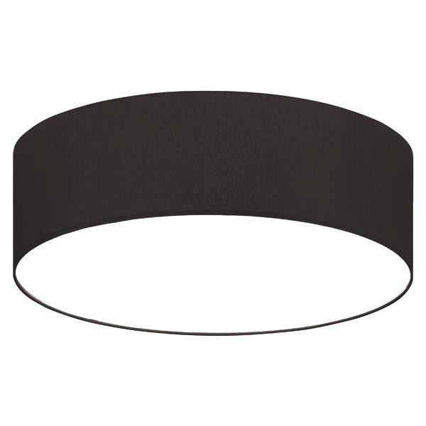 Große, runde, schwarze Deckenleuchte mit modernem Design, die gleichmäßig Licht abstrahlt. Geeignet für Wohn- oder Büroräume.