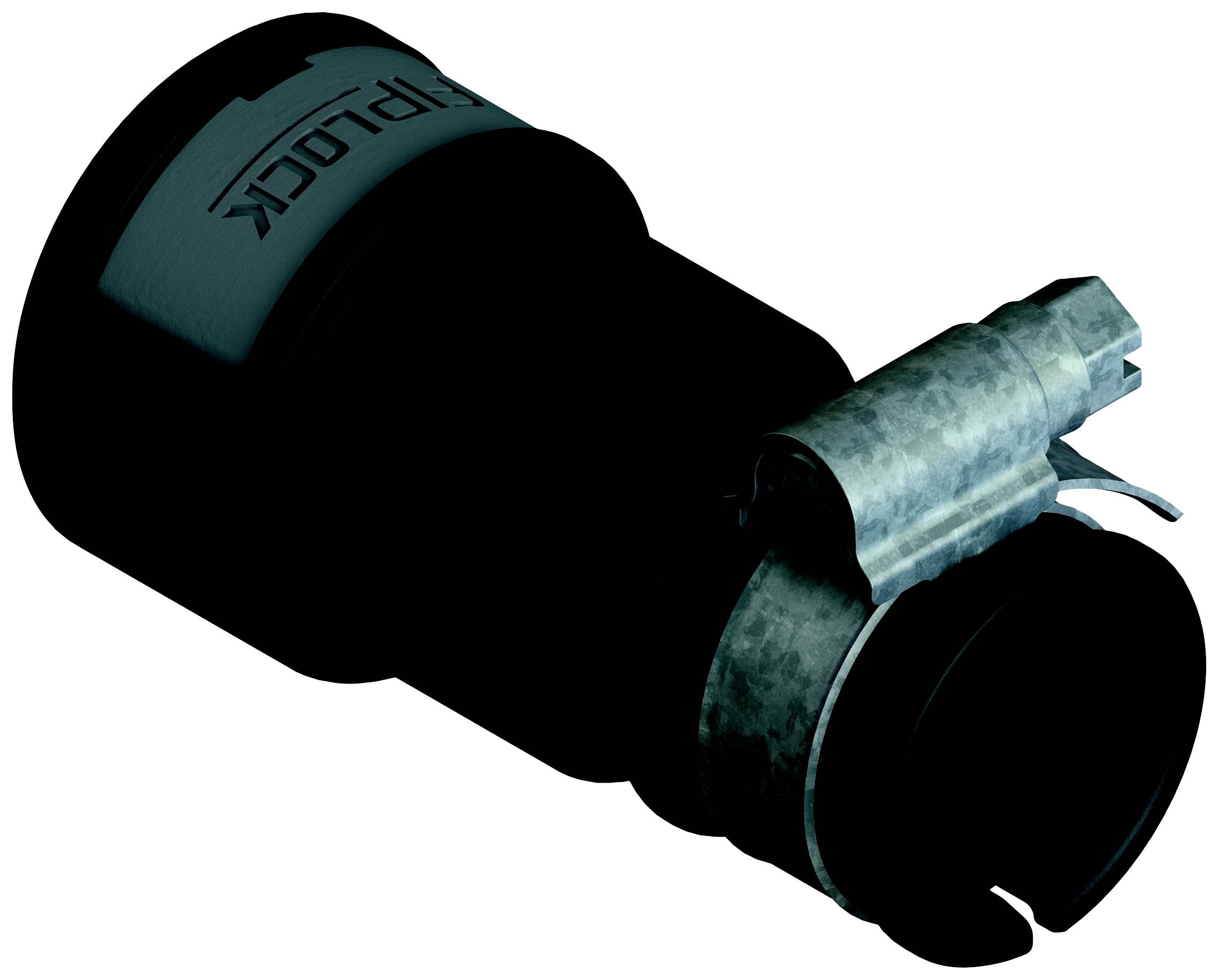 Ein schwarzes Locking-Element mit Beschriftung 'ZIPLOCK', seitlich ein silbernes Metallband; dient zum Befestigen von Kabeln.