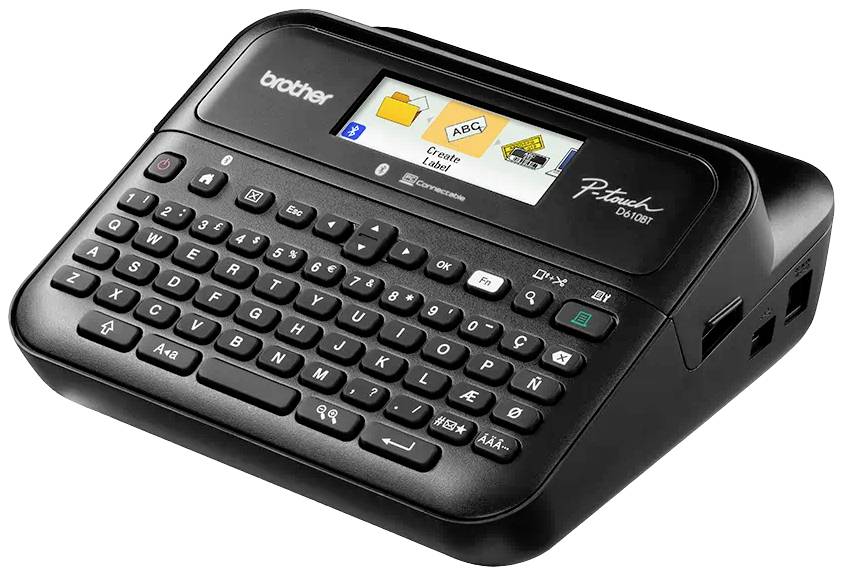 Elektronisches Beschriftungsgerät mit Display und Tastatur, Modell 'Brother P-touch D210VP', zur Erstellung von Etiketten.