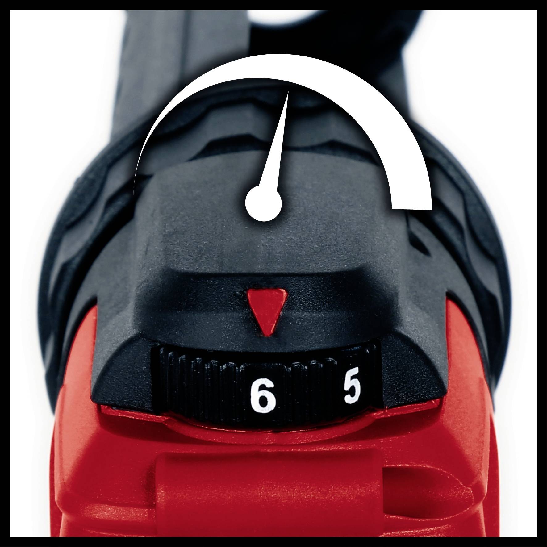 Messerstab mit Skala, zeigt Zahl 6 auf schwarz-rotem Gerät an.