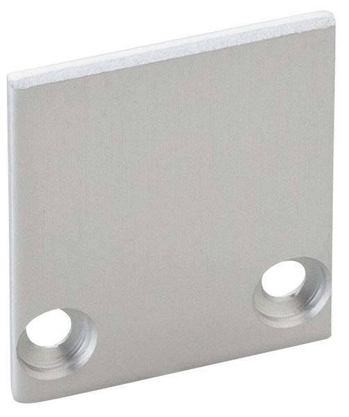 Metallplatte in rechteckiger Form mit zwei Schraublöchern an den unteren Ecken. Sie hat eine glatte Oberfläche und einen glänzenden Silberton.