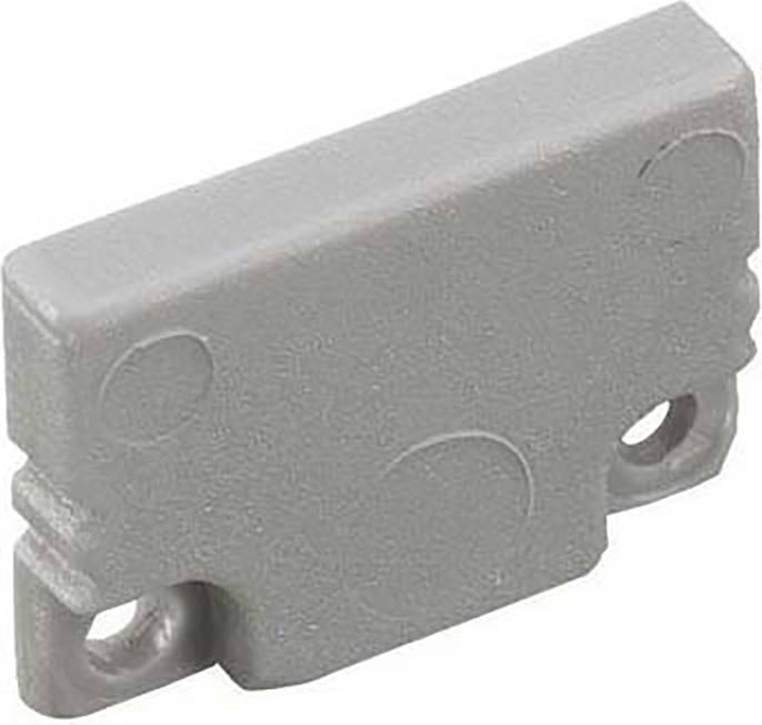 Grauer Kunststoffblock mit rechteckiger Form und zwei abgerundeten Ecken. Enthält zwei Löcher für Befestigung.