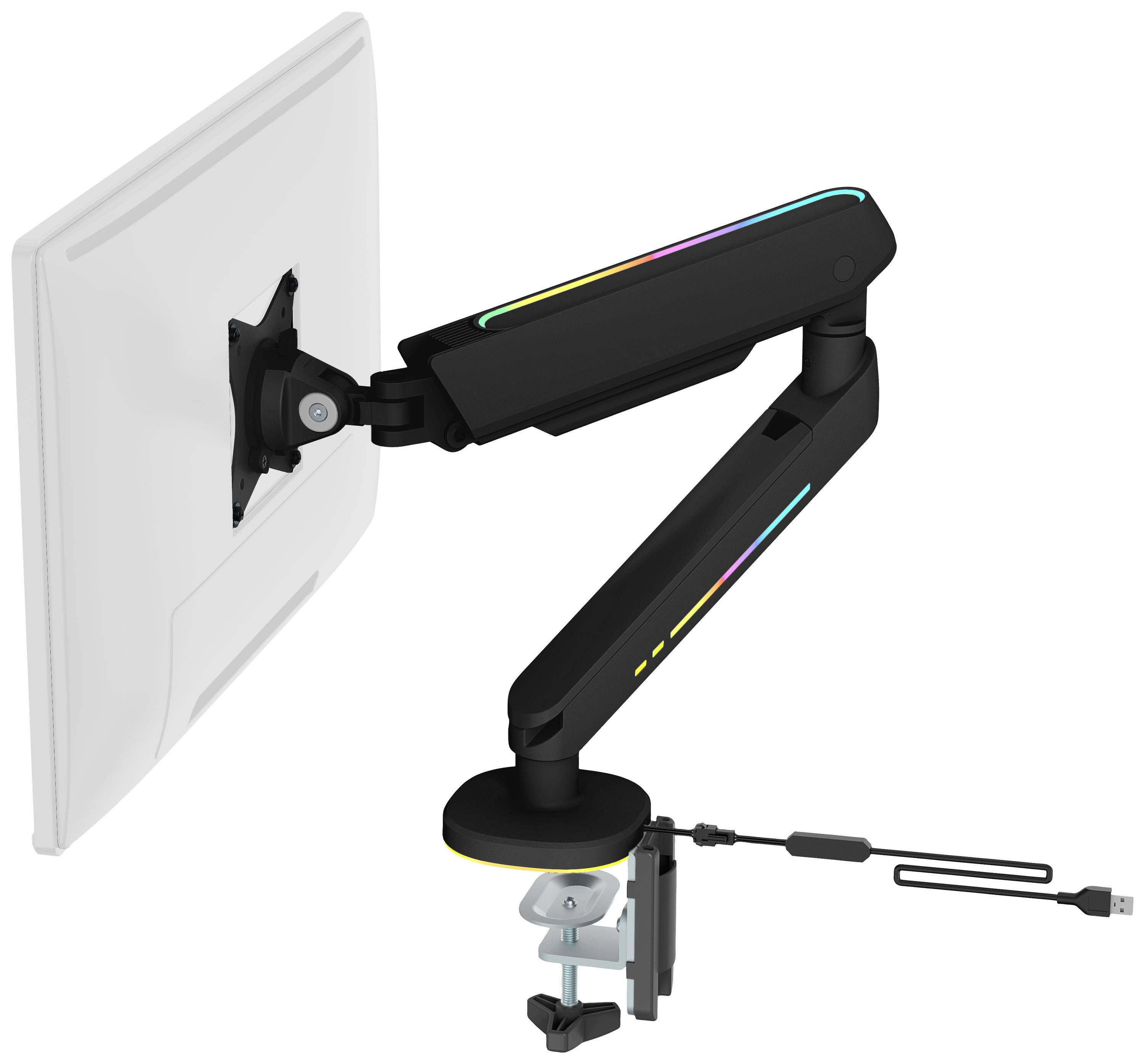 DELTACO GAMING RGB Single 1fach Monitor-Tischhalterung 43,2 cm (17") - 81,3 cm (32") Schwarz Neigbar, Schwenkbar, Drehbar