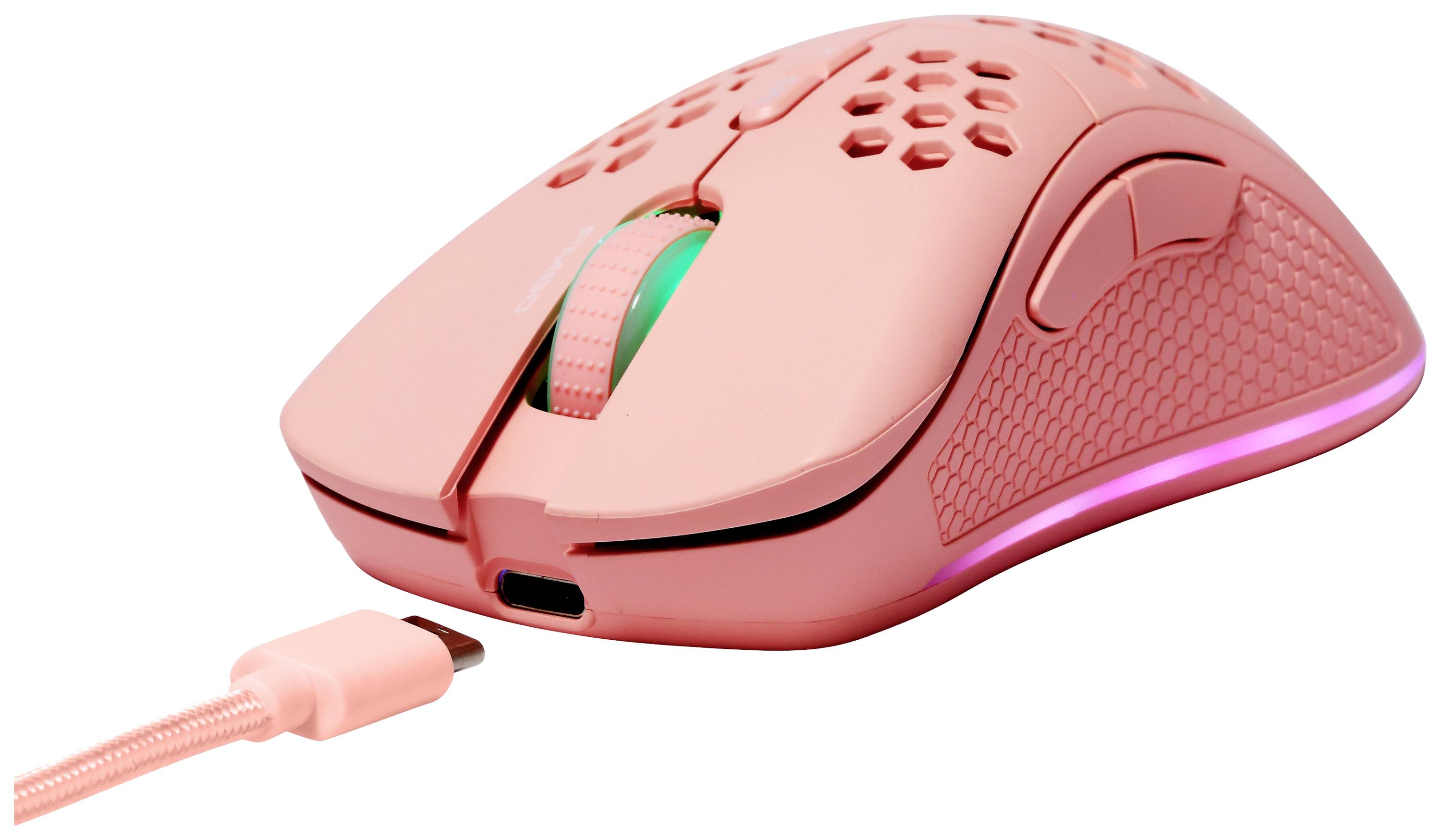DELTACO GAMING PM80 Gaming-Maus Funk Optisch Pink 7 Tasten 4800 dpi Beleuchtet, Wiederaufladbar
