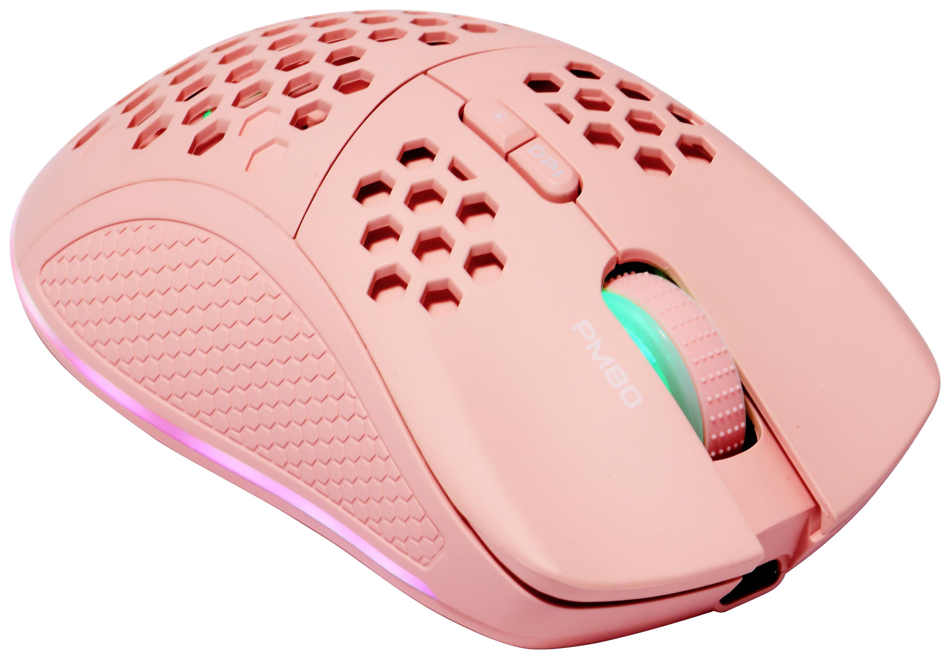 DELTACO GAMING PM80 Gaming-Maus Funk Optisch Pink 7 Tasten 4800 dpi Beleuchtet, Wiederaufladbar