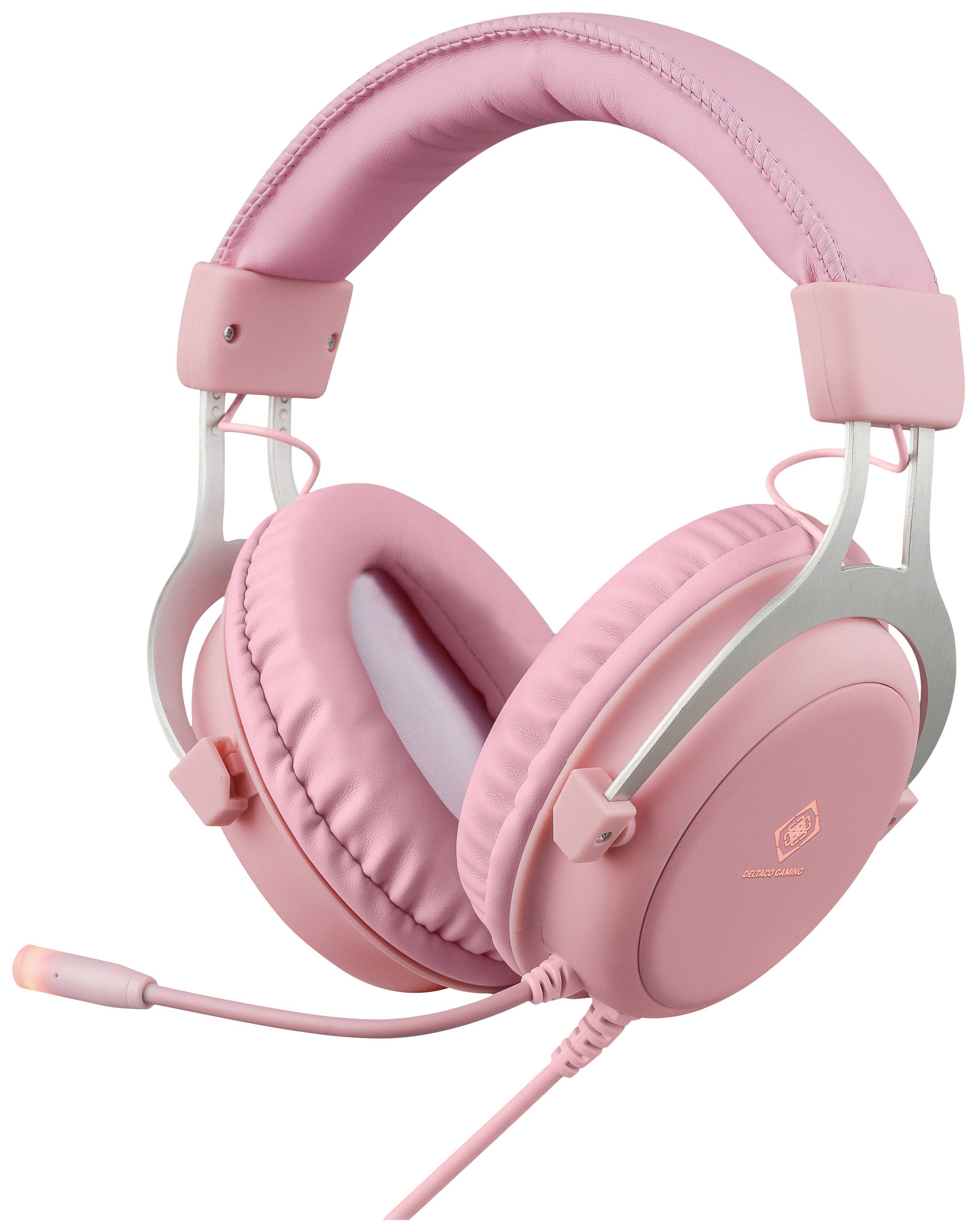 DELTACO GAMING PH85 Over Ear Headset kabelgebunden Stereo Pink, Rosa Mikrofon-Stummschaltung Gaming