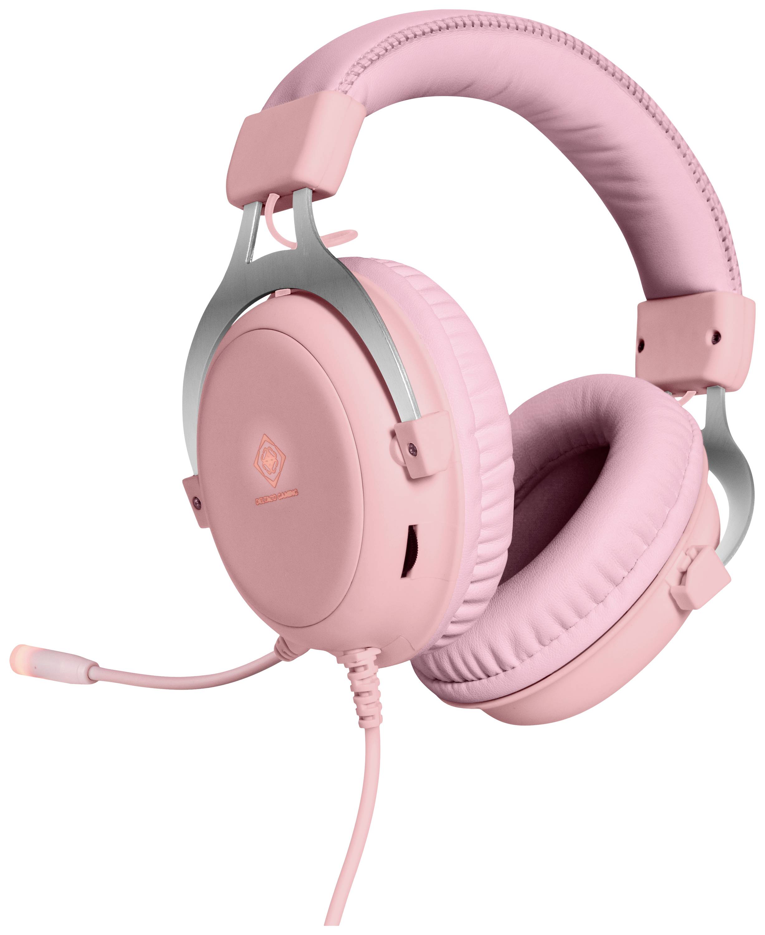 DELTACO GAMING PH85 Over Ear Headset kabelgebunden Stereo Pink, Rosa Mikrofon-Stummschaltung Gaming