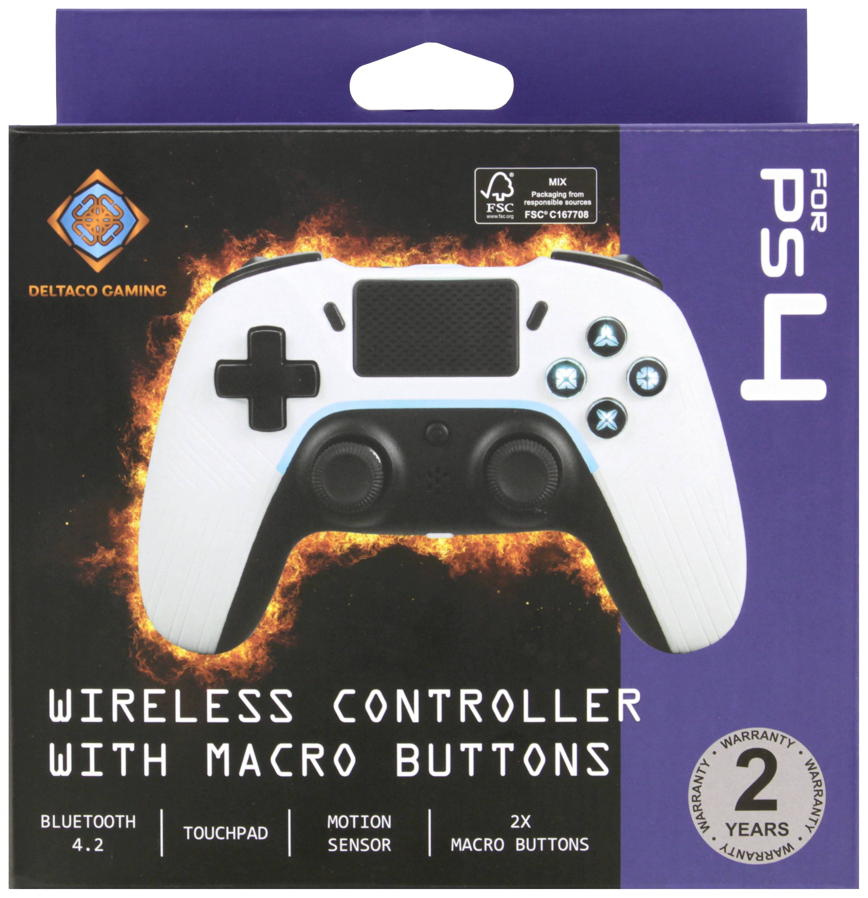 DELTACO GAMING Wireless PS4 & PC Controller Controller PlayStation 4, PC, Android, iOS Weiß
