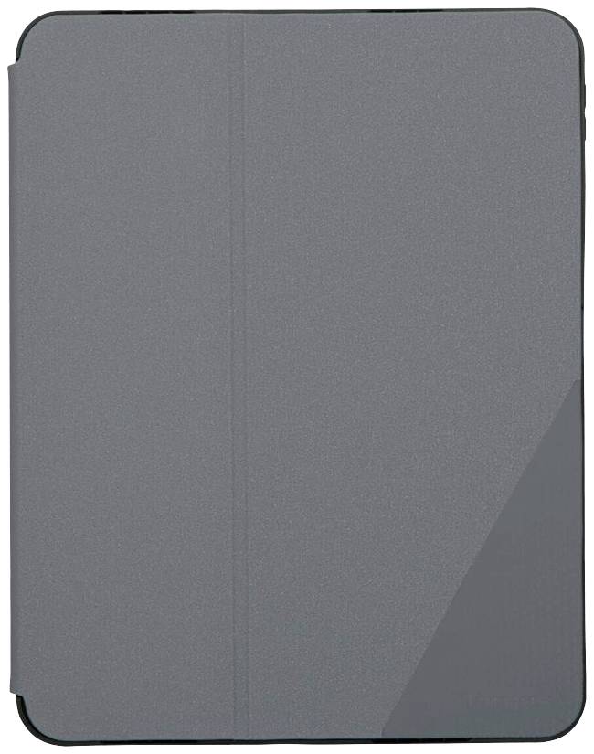 Geschlossene graue Tablet-Hülle, rechteckig mit minimalem Design ohne dekorative Elemente, vor einem weißen Hintergrund.