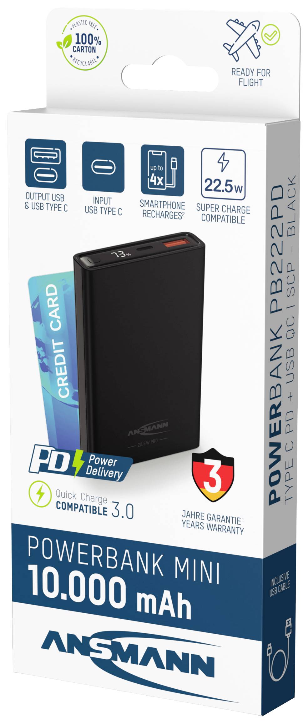 Ansmann PB222PD Powerbank 10000 mAh LiPo USB-A, USB-C® Schwarz