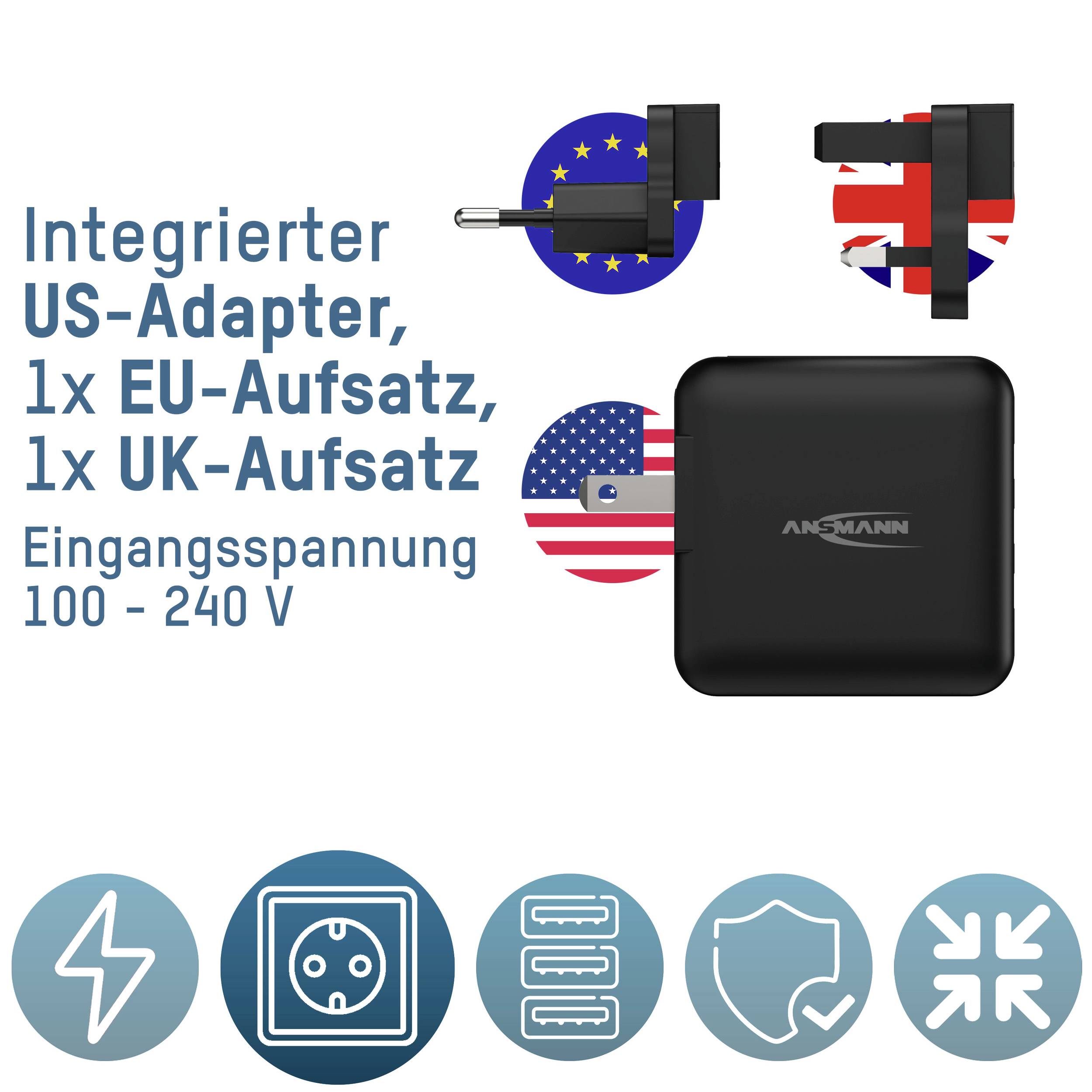 Ansmann Travel Charger TC315 USB Ladegerät 15W 3x USB-A Schwarz Innenbereich