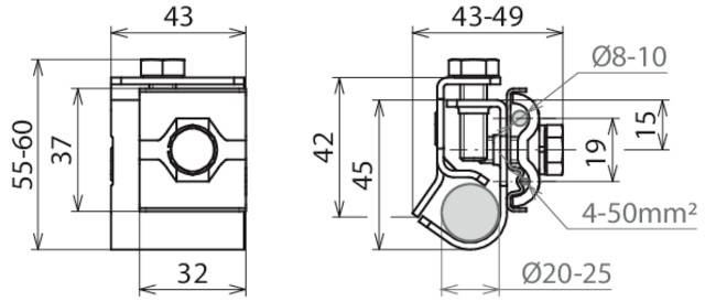DEHN 540121 AK 8.10 AQ4 50 TE20 25 V4A Dachrinnenklemme 1 St.