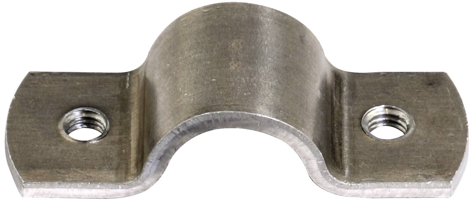 Ein Metallrohrschellenhalter aus Stahl mit zwei runden Befestigungslöchern.