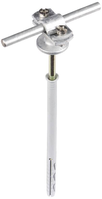 Metallischer Trockenbau-Dübel mit Gewindehaken und Schraube, geeignet für verstellbare Halterungen in Wandmontagen.