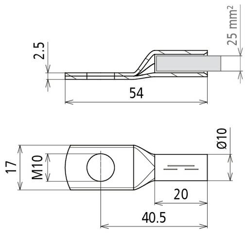 DEHN 472433 PKS 25 10 CUGALSN Rohrkabelschuh 25 mm² 3 St.