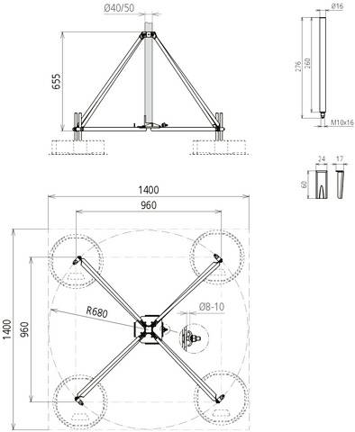 DEHN 107490 VBS KB D50 RA680 V2A Vierbeinstativ 1St.