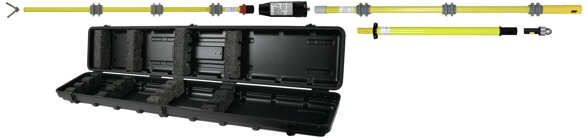 Klingen-Trennstab-Set mit verstellbarer Stange und Transportkoffer, ideal für Sicherheitsarbeiten und elektrische Isolierung.