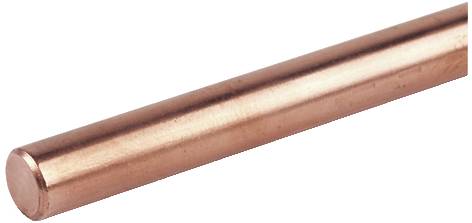 Ein Kupferstab mit glatter, glänzender Oberfläche, der horizontal im Bild von links nach rechts verläuft.