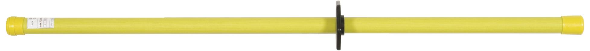 Gelber, zylinderförmiger Stab mit schwarzem, kreisförmigem Griff in der Mitte.